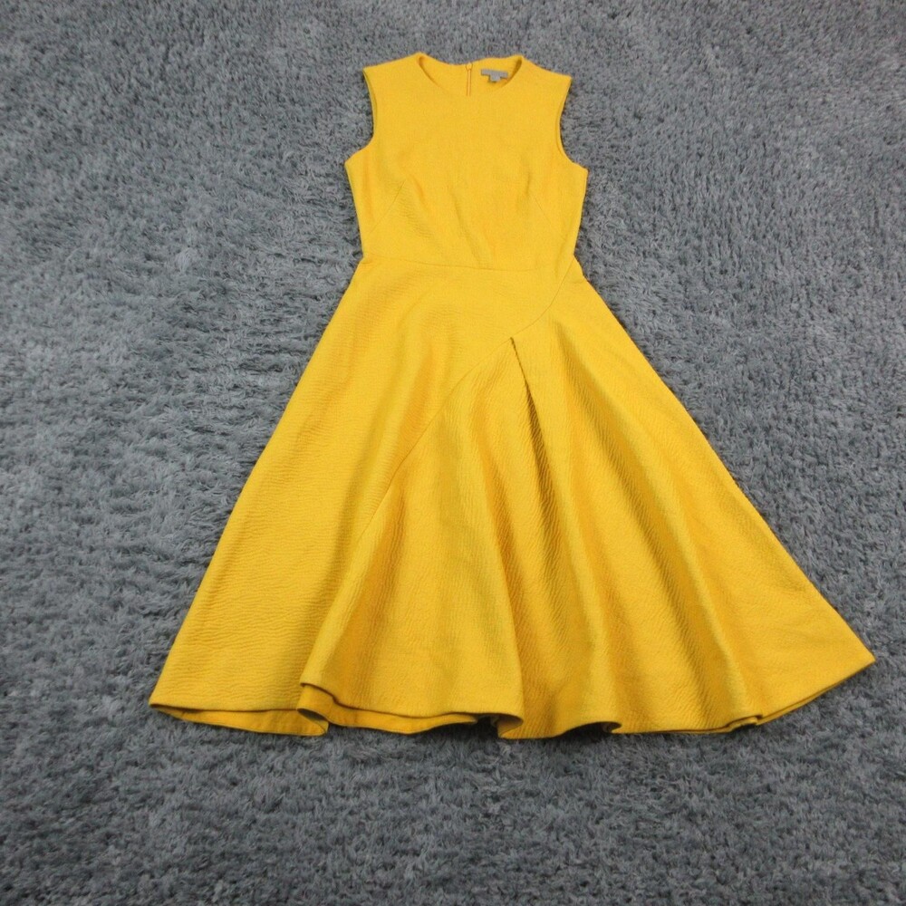COS Dress Womens XS Yellow Sleeveless Fit & Flare A Line Midi Cotton Blend